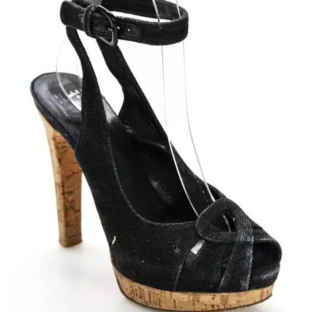 STUART WEITZMAN BLACK PUMPS OPEN TOE ANKLE STRAP - Picture 1 of 5